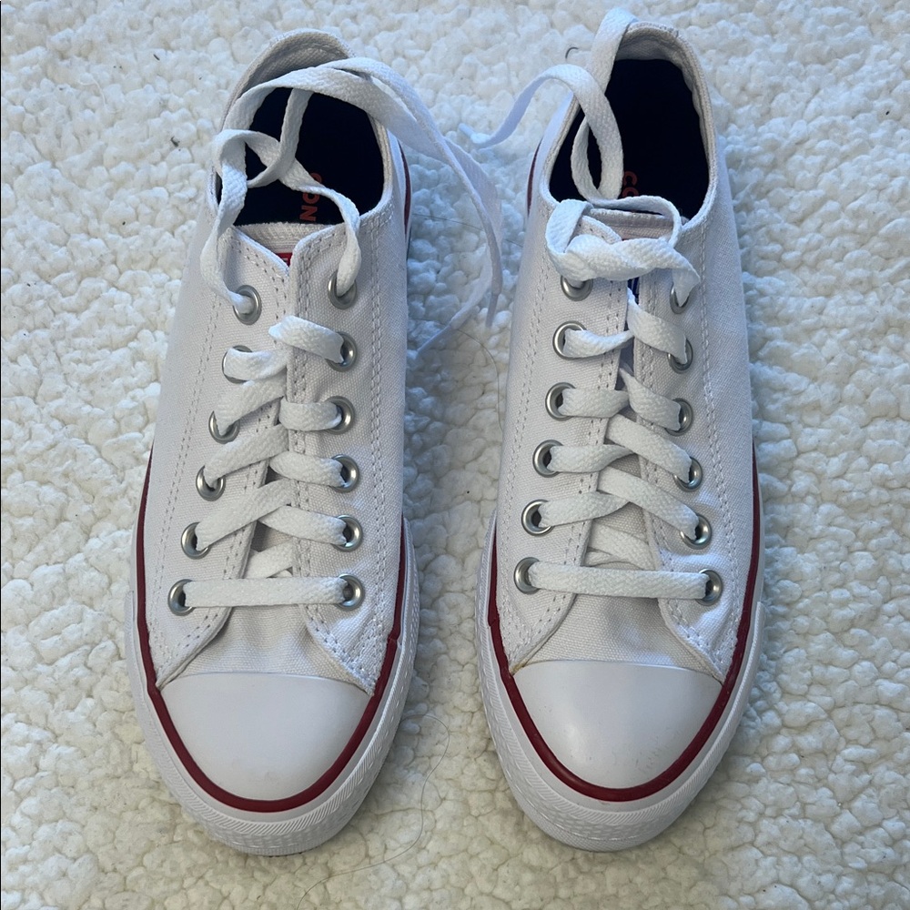 Converse White Canvas Sneakers with Red Trim (M 4; W 6)